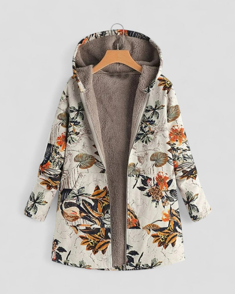 Elarova | Fleecejacke mit Blumenmuster, Kapuze und weichem Futter