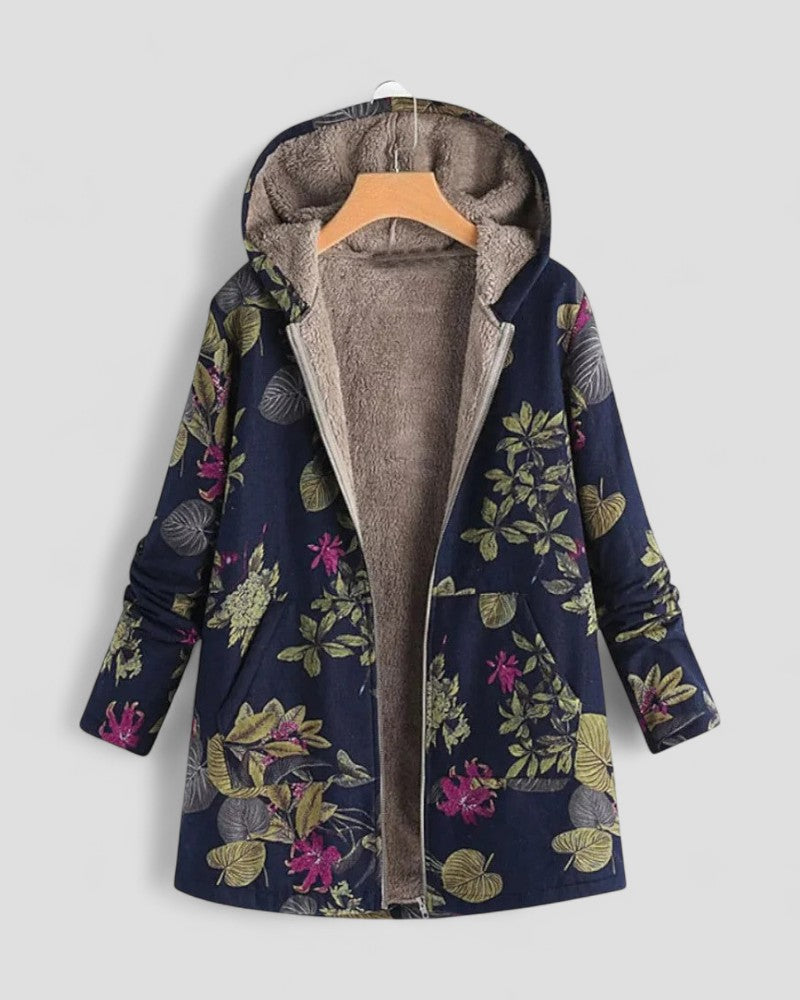 Elarova | Fleecejacke mit Blumenmuster, Kapuze und weichem Futter