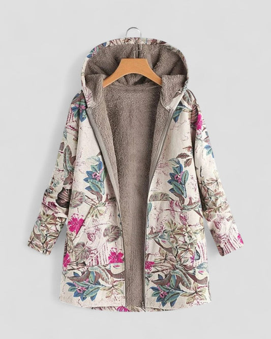 Elarova | Fleecejacke mit Blumenmuster, Kapuze und weichem Futter