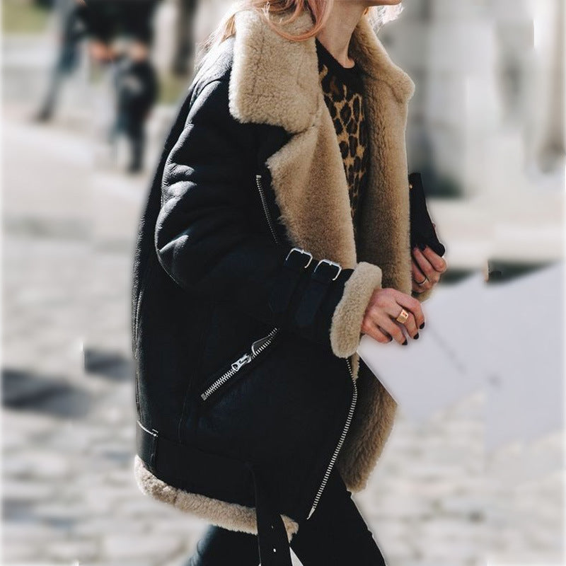 Elarova | Fliegerjacke - warme Kunstpelzjacke mit Riemendetails
