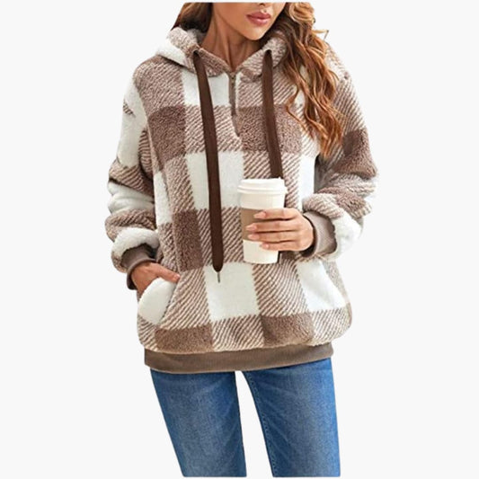Elarova | Frauen Halbzip Hoodie mit Karomuster