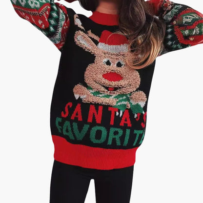 Elarova | Frauen Weihnachts Pullover mit Rentier und Santa’s Lieblings