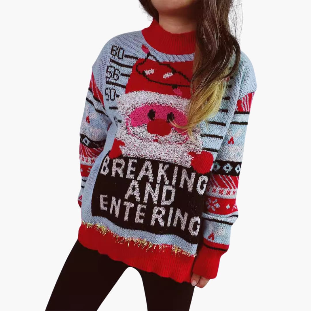 Elarova | Frauen Weihnachtspullover mit Santa-Motiv und fetten Buchstaben