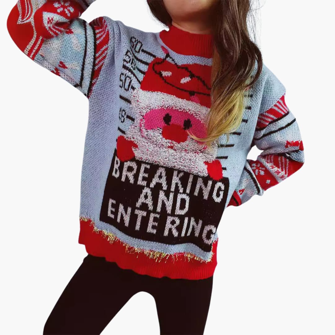 Elarova | Frauen Weihnachtspullover mit Santa-Motiv und fetten Buchstaben