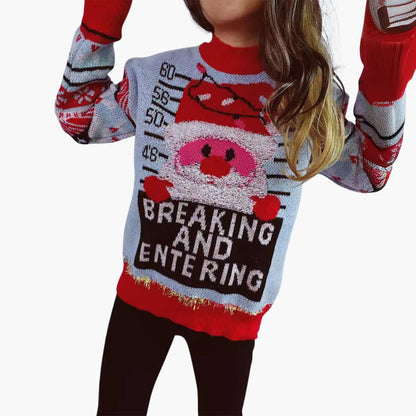 Elarova | Frauen Weihnachtspullover mit Santa-Motiv und fetten Buchstaben