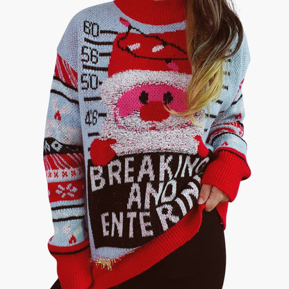 Elarova | Frauen Weihnachtspullover mit Santa-Motiv und fetten Buchstaben