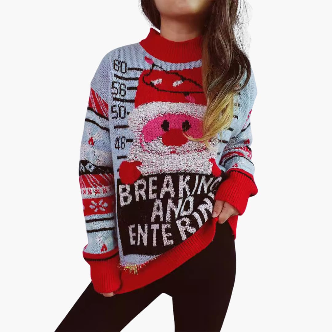 Elarova | Frauen Weihnachtspullover mit Santa-Motiv und fetten Buchstaben