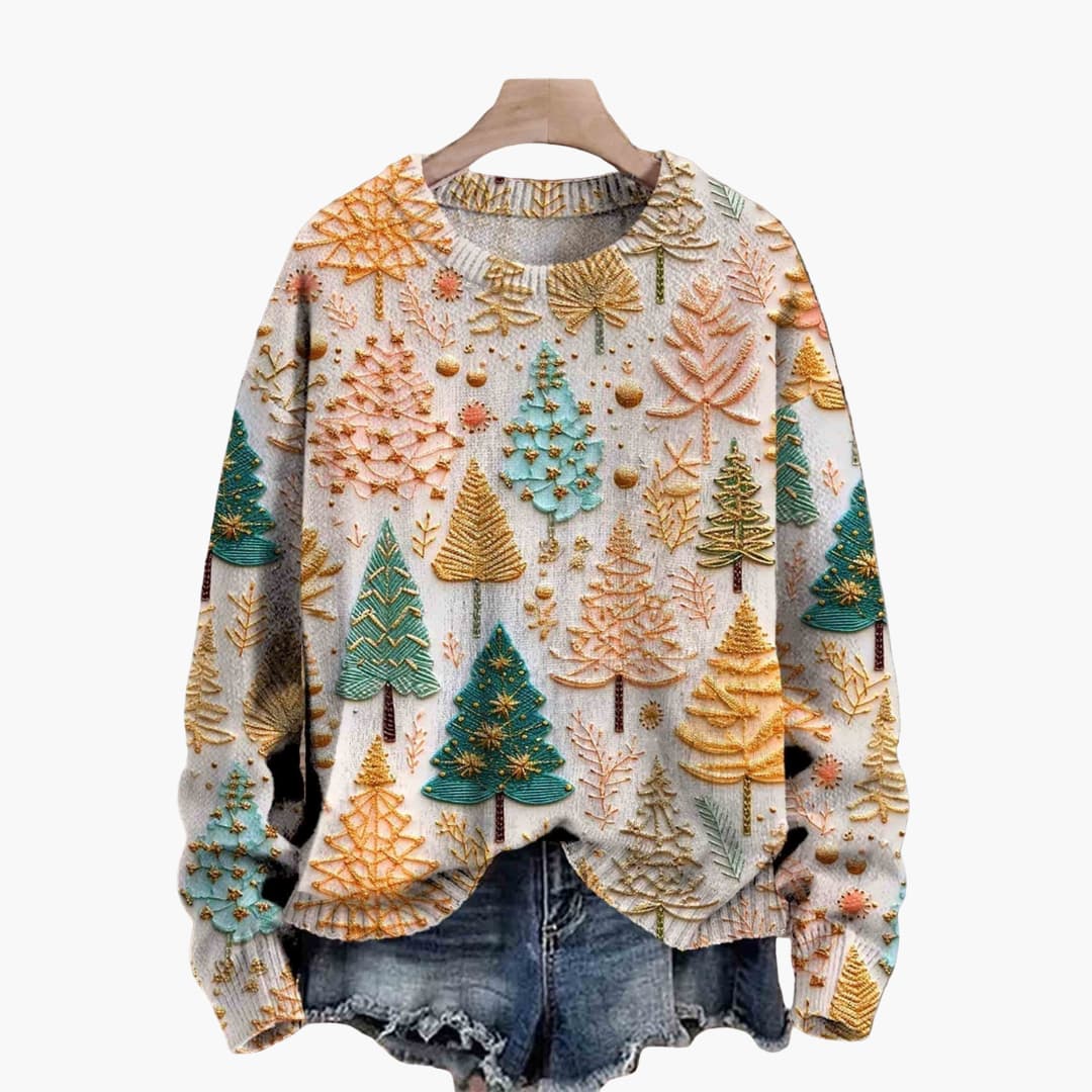 Elarova | Frauenpullover mit Schafmuster und gerippter Oberfläche