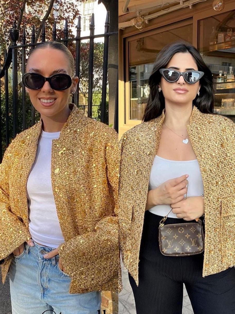Elarova | Freizeit Bomberjacke mit goldenen Pailletten