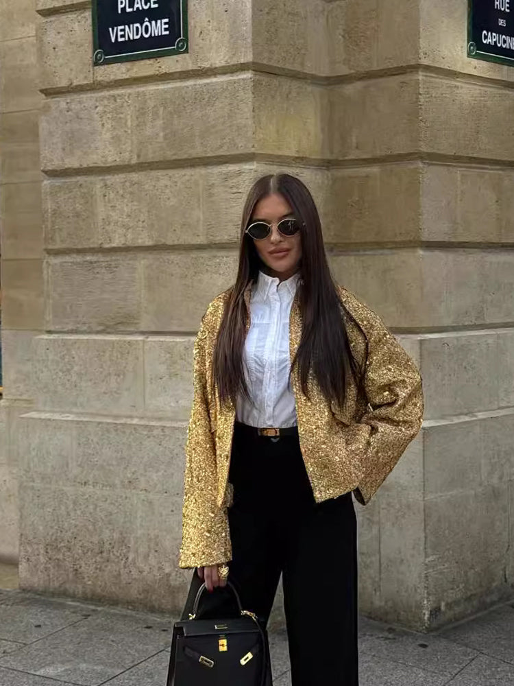 Elarova | Freizeit Bomberjacke mit goldenen Pailletten