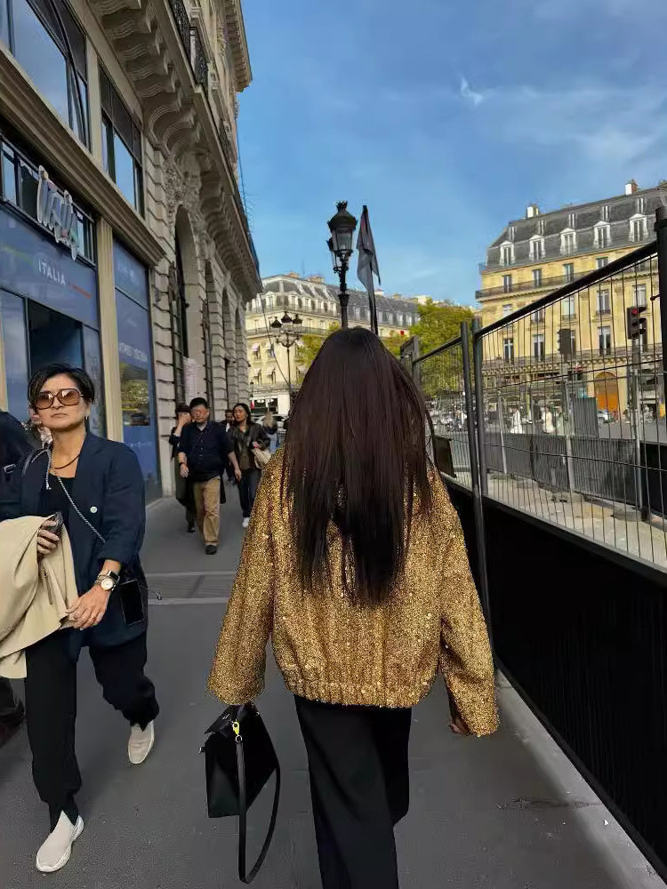 Elarova | Freizeit Bomberjacke mit goldenen Pailletten
