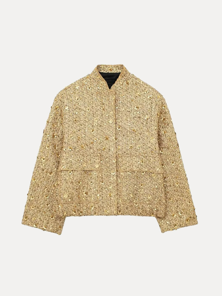 Elarova | Freizeit Bomberjacke mit goldenen Pailletten