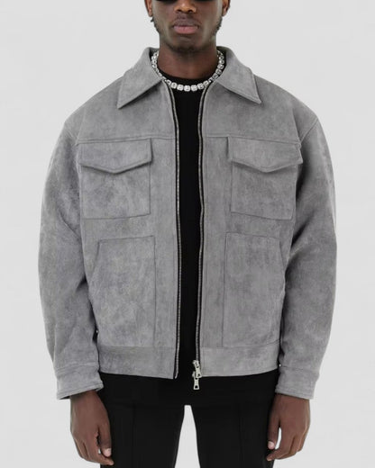 Elarova | Freizeitjacke aus Wildleder für Herren mit Reißverschluss und Taschendetail