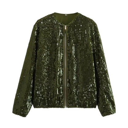 Elarova | Funkelnde Pailletten-Jacke mit Reißverschluss