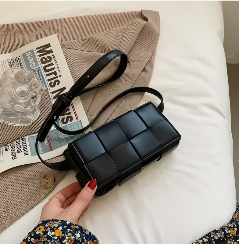 Elarova | Geblockte Umhängetasche Vegan Leder Damen | Geflochtene Tasche Frauen
