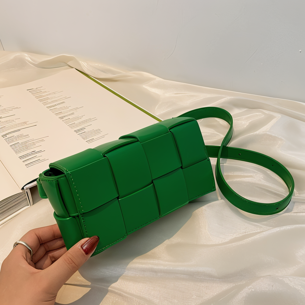 Elarova | Geblockte Umhängetasche Vegan Leder Damen | Geflochtene Tasche Frauen
