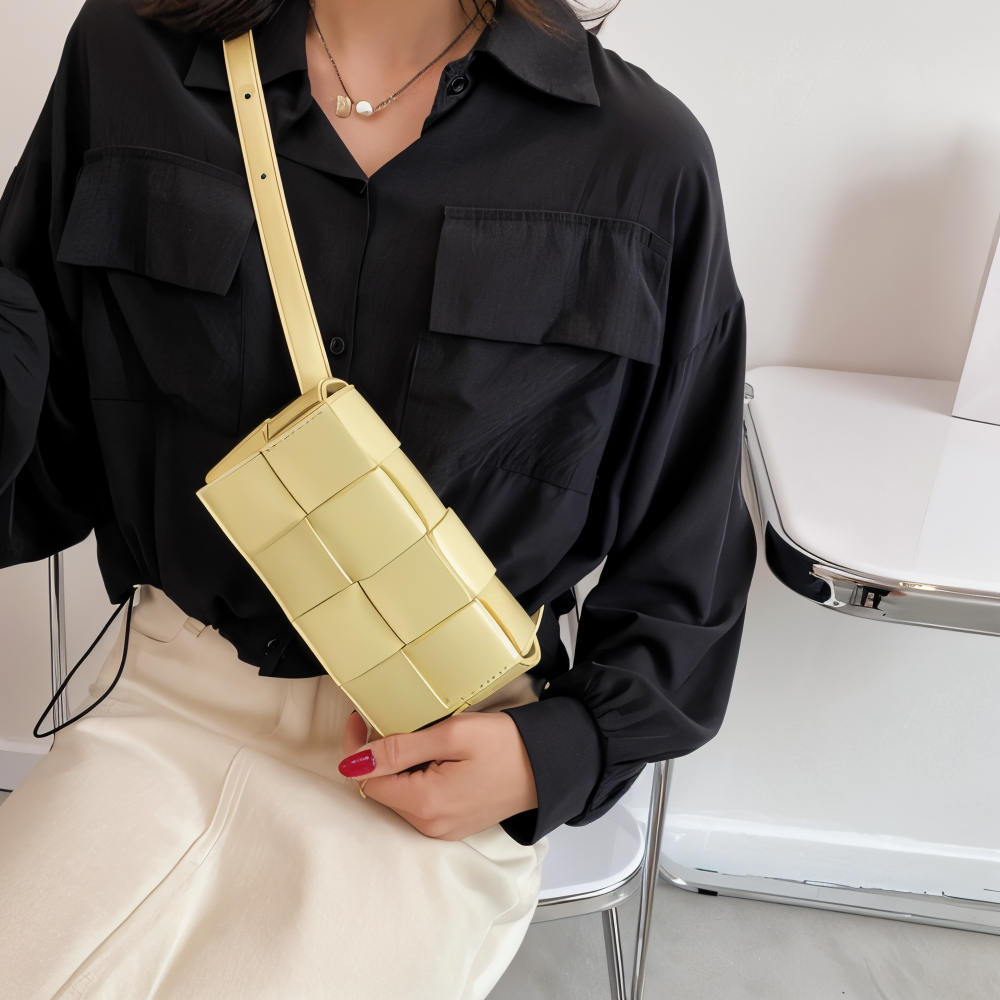 Elarova | Geblockte Umhängetasche Vegan Leder Damen | Geflochtene Tasche Frauen