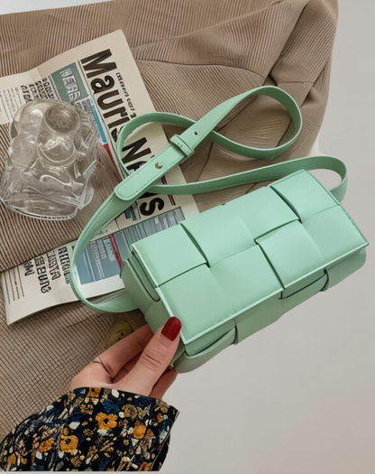 Elarova | Geblockte Umhängetasche Vegan Leder Damen | Geflochtene Tasche Frauen