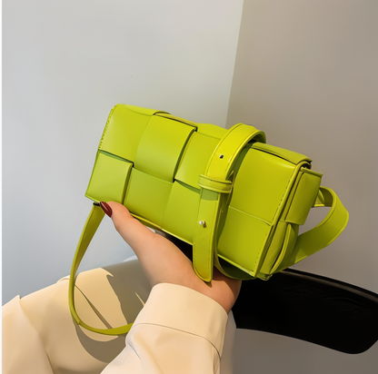 Elarova | Geblockte Umhängetasche Vegan Leder Damen | Geflochtene Tasche Frauen
