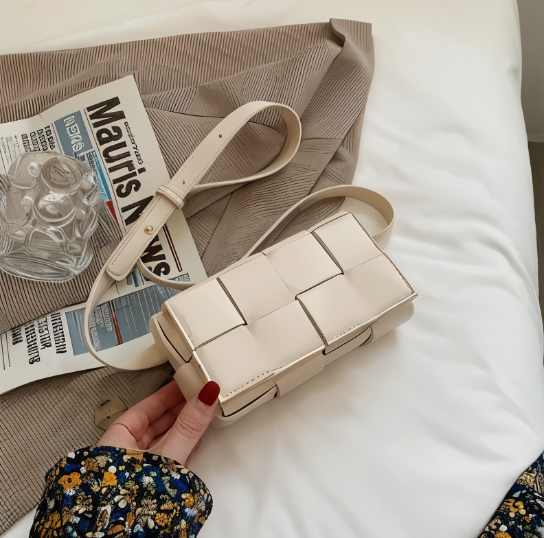 Elarova | Geblockte Umhängetasche Vegan Leder Damen | Geflochtene Tasche Frauen