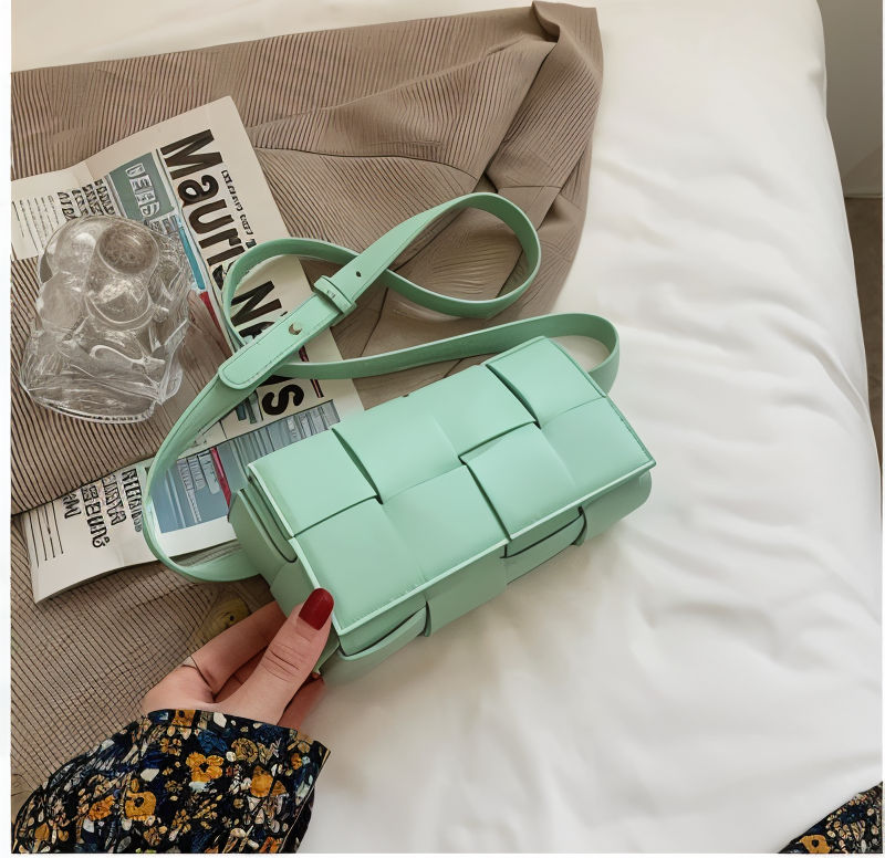 Elarova | Geblockte Umhängetasche Vegan Leder Damen | Geflochtene Tasche Frauen