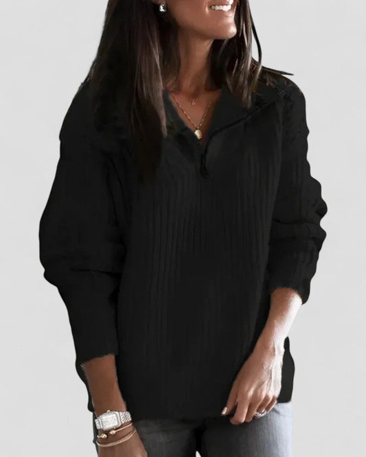 Elarova | Gemütlicher Strickpullover mit Reißverschlusskragen für Damen
