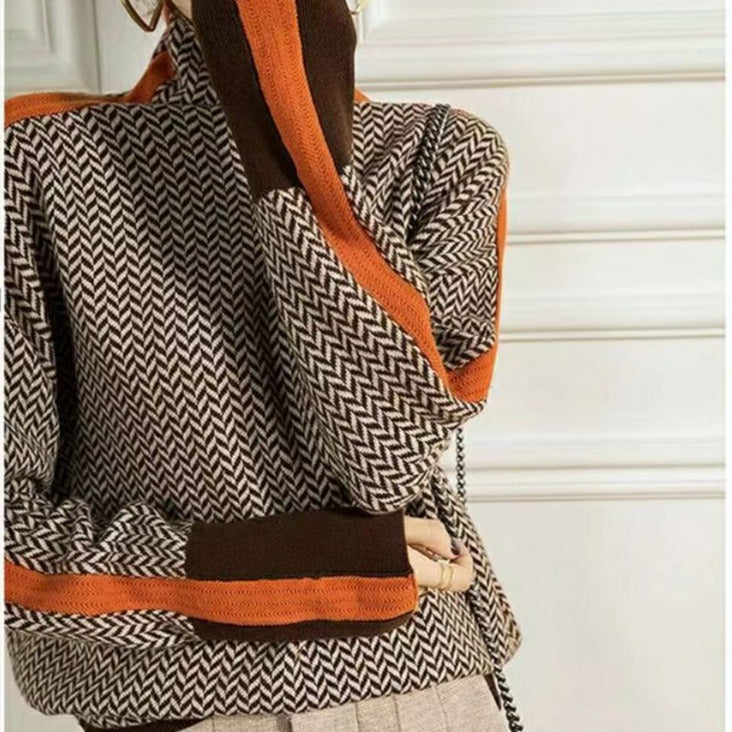 Elarova | Geometrisch gestrickter Rollkragenpullover