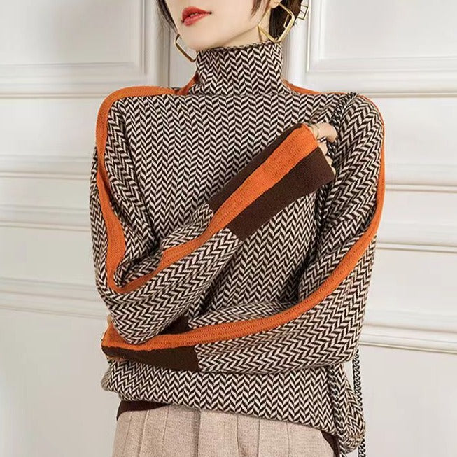 Elarova | Geometrisch gestrickter Rollkragenpullover