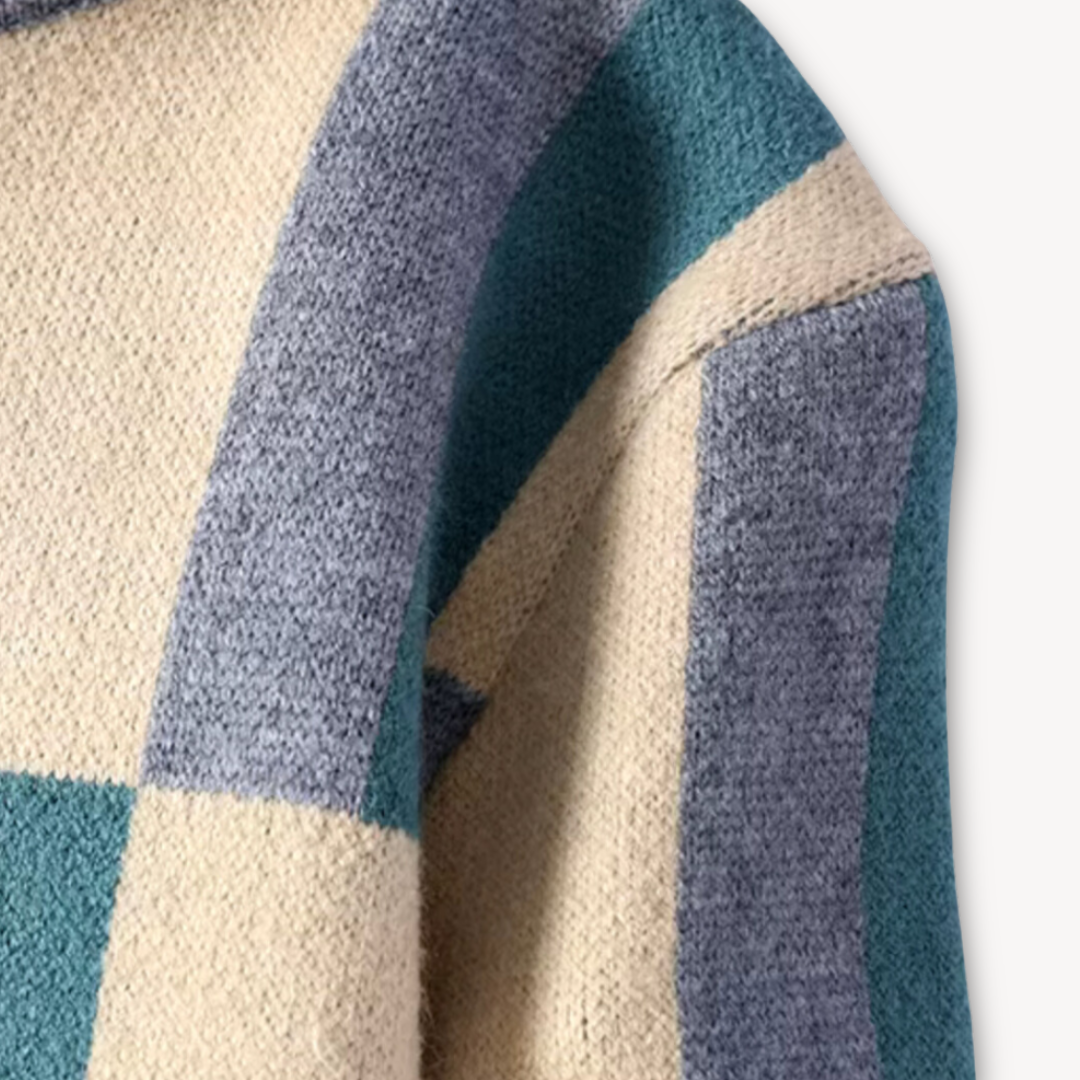 Elarova | Geometrischer Strickpullover für Herren – Weiche Acrylmischung, Rundhalsausschnitt, Langarm