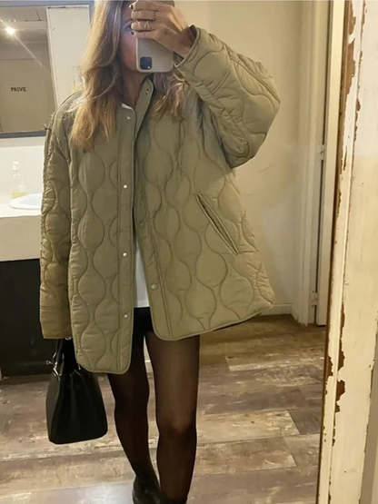 Elarova | Gepolsterte Jacke Damen, Leichtes Übergröße Modell Mit Taschen, Knopfverschluss