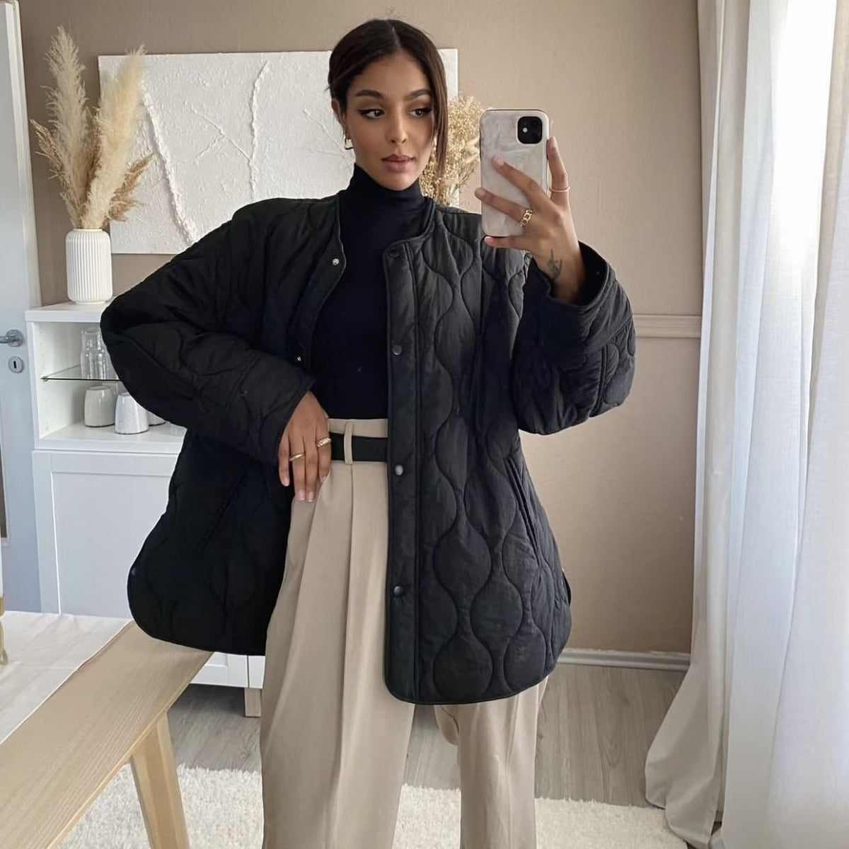 Elarova | Gepolsterte Jacke Damen, Leichtes Übergröße Modell Mit Taschen, Knopfverschluss