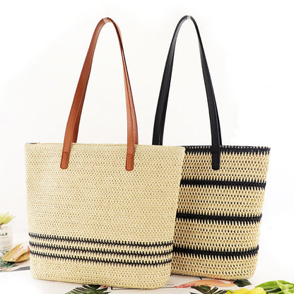 Elarova | Geräumige Strandtasche aus Stroh mit Polyesterfutter