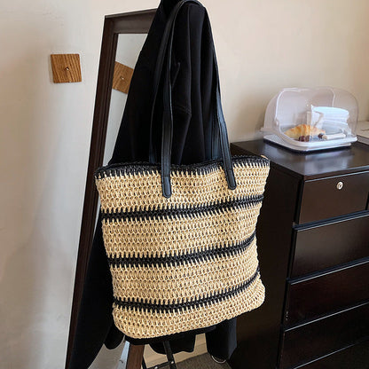 Elarova | Geräumige Strandtasche aus Stroh mit Polyesterfutter