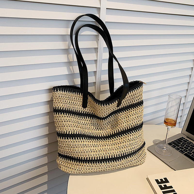 Elarova | Geräumige Strandtasche aus Stroh mit Polyesterfutter