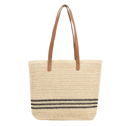 Elarova | Geräumige Strandtasche aus Stroh mit Polyesterfutter
