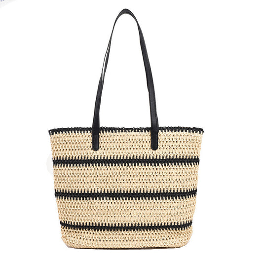 Elarova | Geräumige Strandtasche aus Stroh mit Polyesterfutter