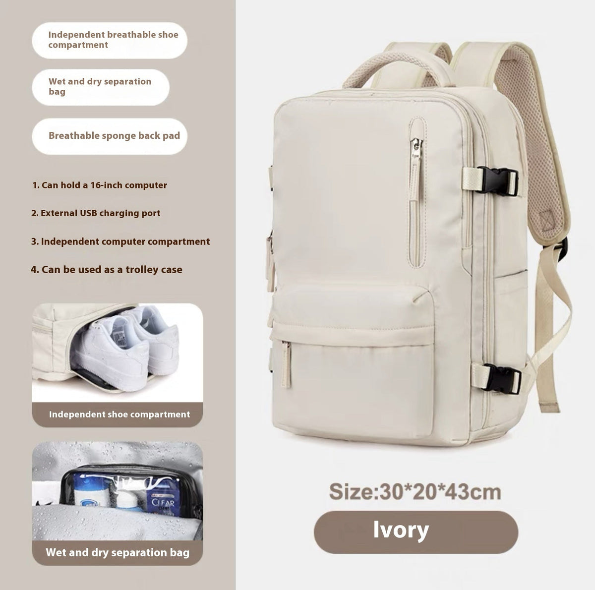 Elarova | Geräumiger Vielseitiger Rucksack
