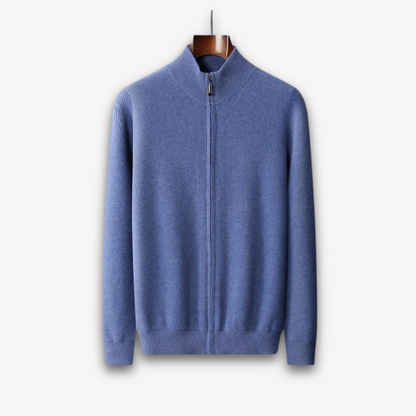 Elarova | Gerippter Cardigan-Pullover aus Wolle und Kaschmir mit durchgehendem Reißverschluss für Herren