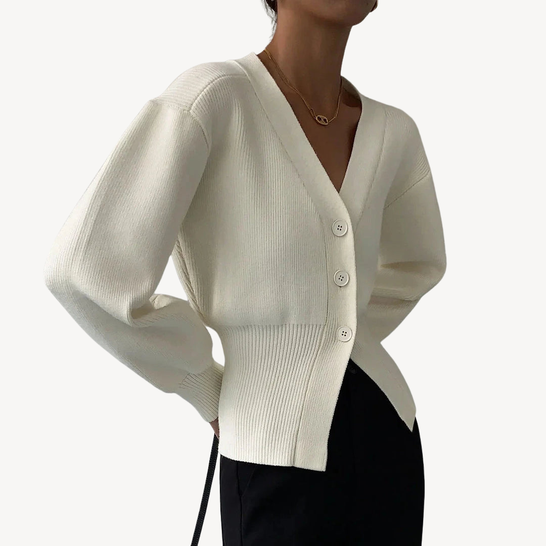 Elarova | Gerippter Cardigan-Pullover mit V-Ausschnitt