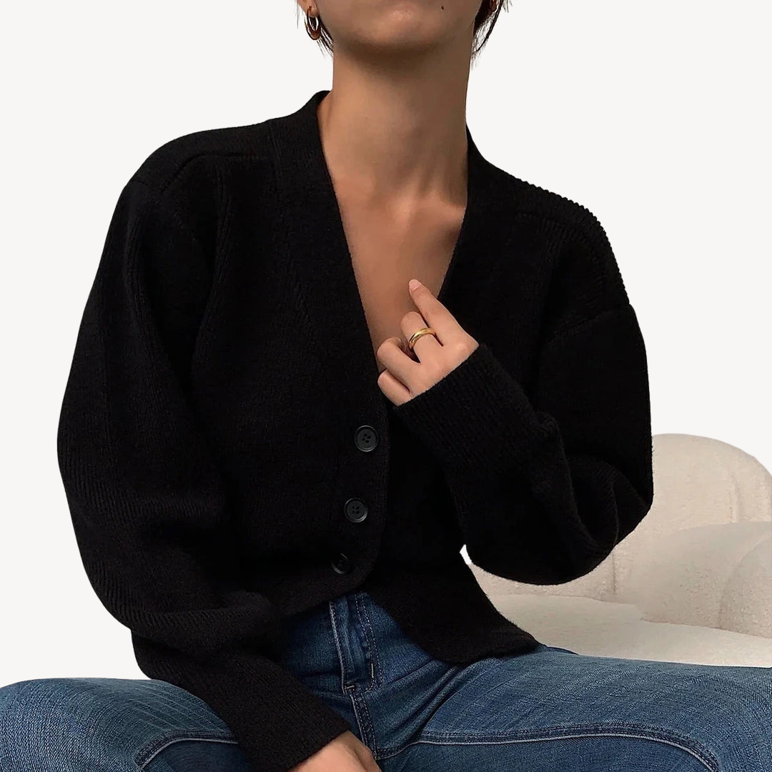 Elarova | Gerippter Cardigan-Pullover mit V-Ausschnitt