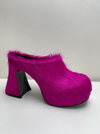 Elarova | Geschlossene Zehe Rosshaar Chunky Heel Wasserdichte Plattform Slipper