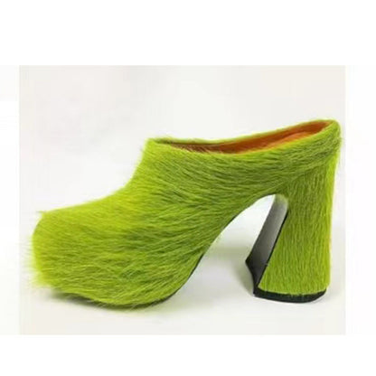 Elarova | Geschlossene Zehe Rosshaar Chunky Heel Wasserdichte Plattform Slipper