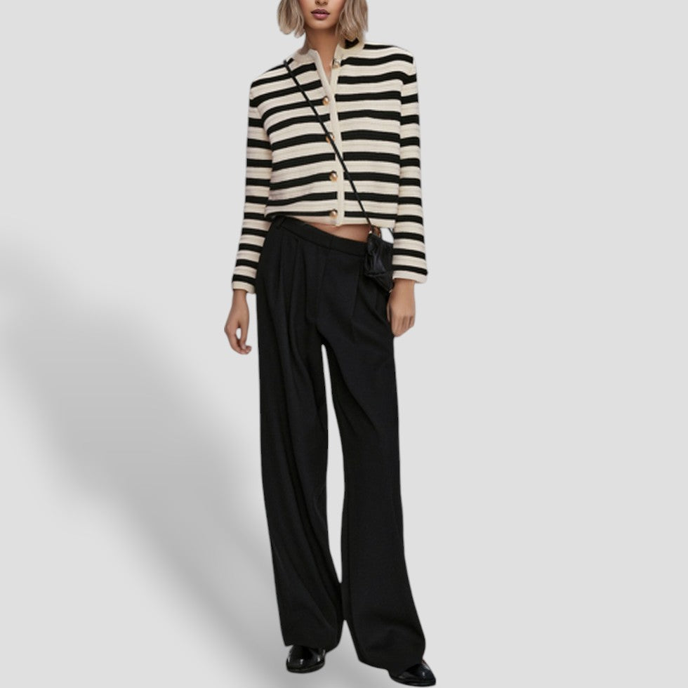 Elarova | Gestreifte Damen-Strickjacke mit Knöpfen