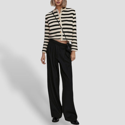 Elarova | Gestreifte Damen-Strickjacke mit Knöpfen