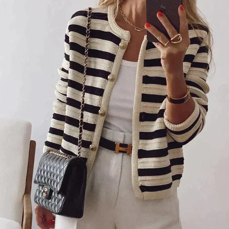 Elarova | Gestreifte Strickjacke mit Knöpfen für Damen