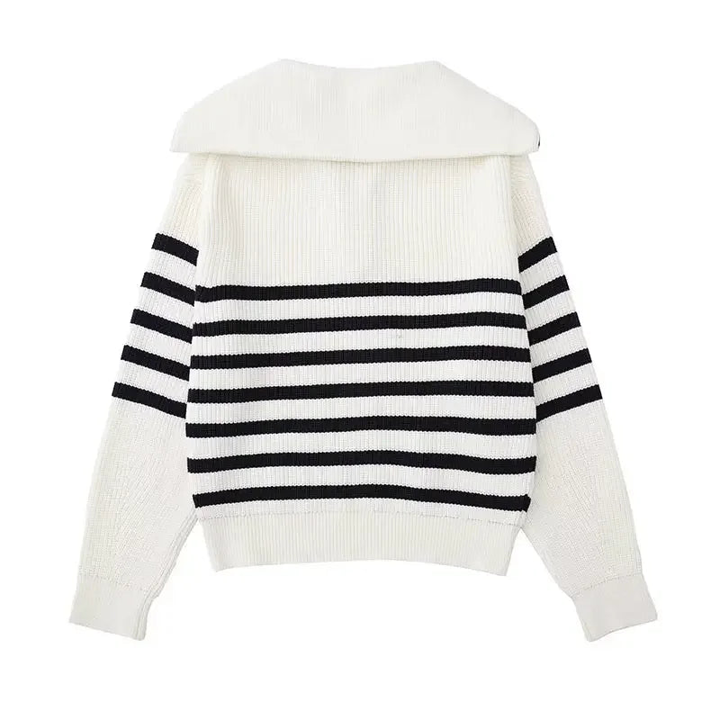 Elarova | Gestreifter Damenpullover mit Reißverschluss