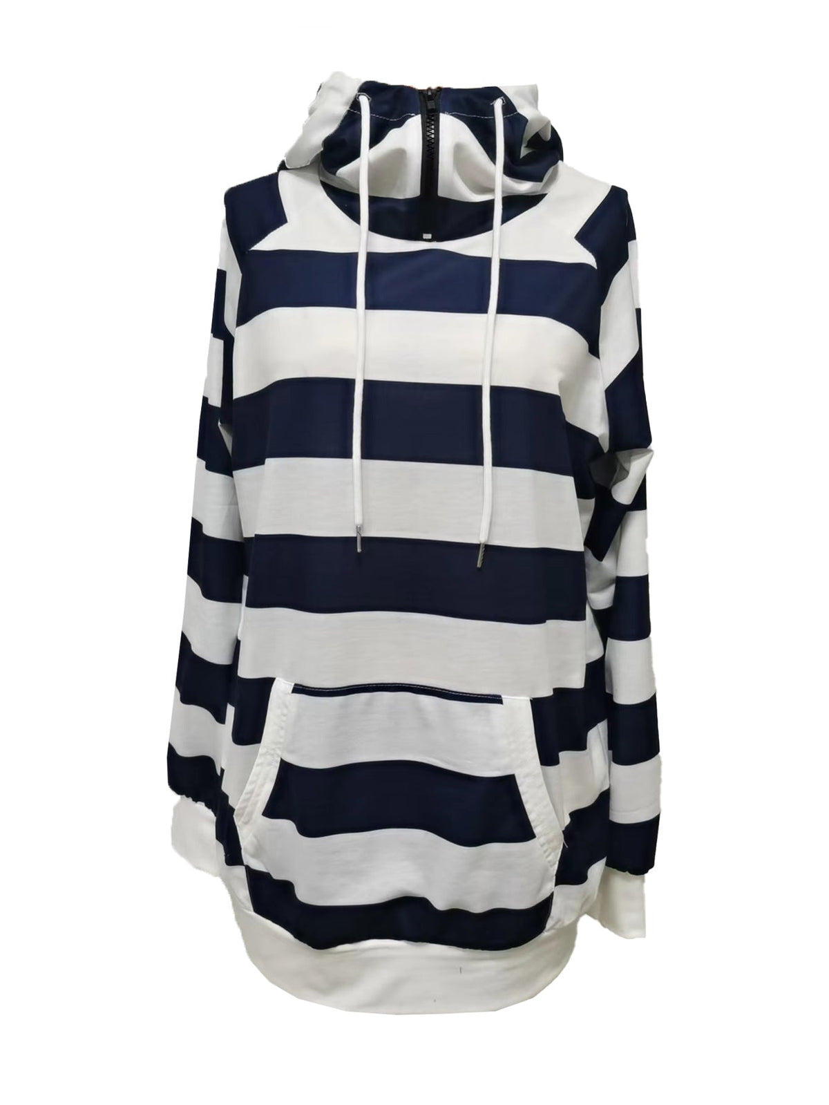 Elarova | Gestreifter Hoodie mit Reißverschluss und Kordelzug