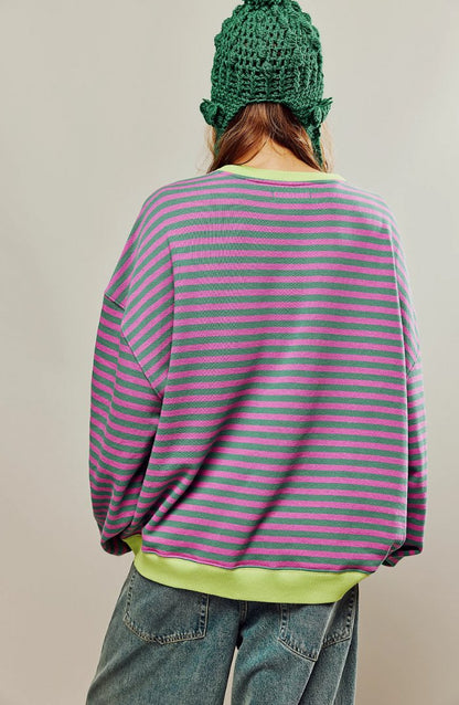 Elarova | Gestreifter Übergrößenpullover