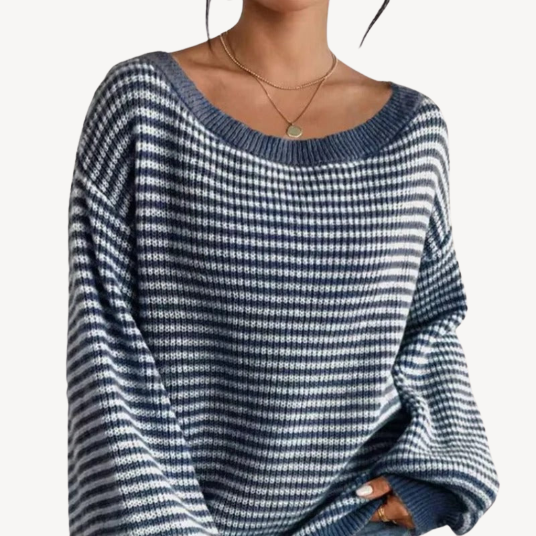 Elarova | Gestreifter schulterfreier Strickpullover für Damen