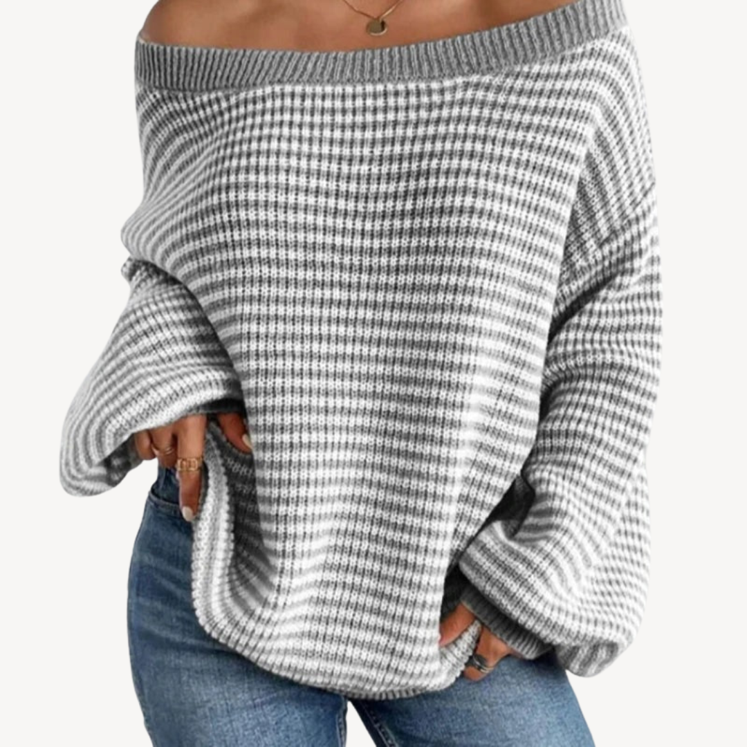 Elarova | Gestreifter schulterfreier Strickpullover für Damen